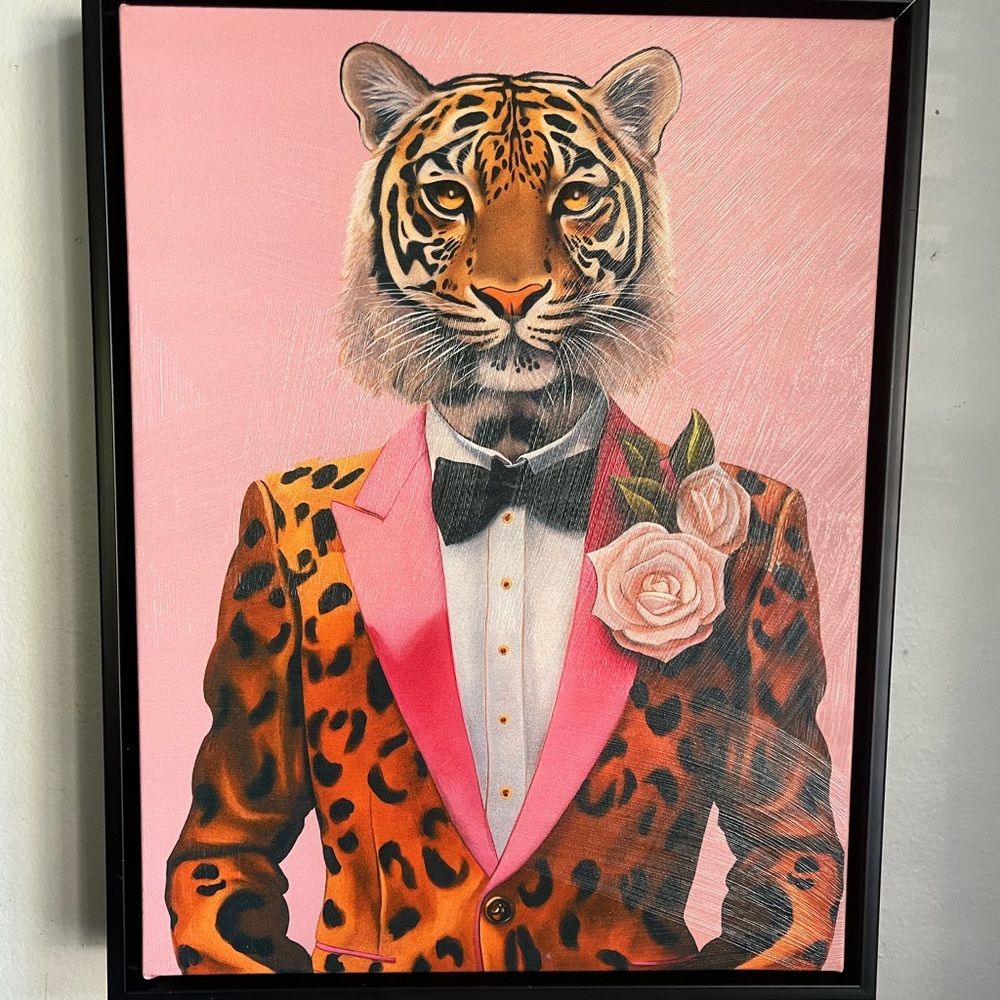 Pop Art Quirky Tiger Dressed In a Tuxedo For a Night Out / Unique Fun Kitty New